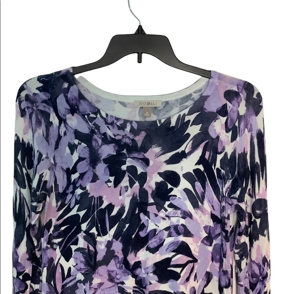 Women's Roz & Ali M Medium 8 - 10 Sweater Crew Floral Flowers Purple Colorful - Picture 4 of 8